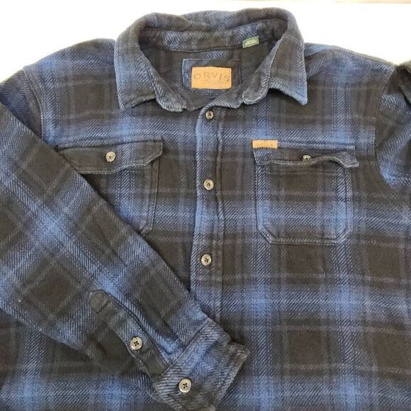 Orvis Men's Blue Size Large Plaid Heavyweight Flannel Shirt Jacket Shacket Hand - Picture 5 of 7